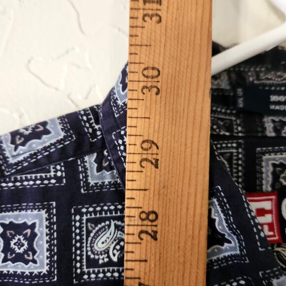 Men's Chaps Ralph Lauren XL Button Down Short Sleeve Navy Blue Paisley Squares - Picture 8 of 10